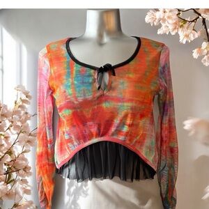 ✅Vibrant Multicolor Crop Top with Black Trim